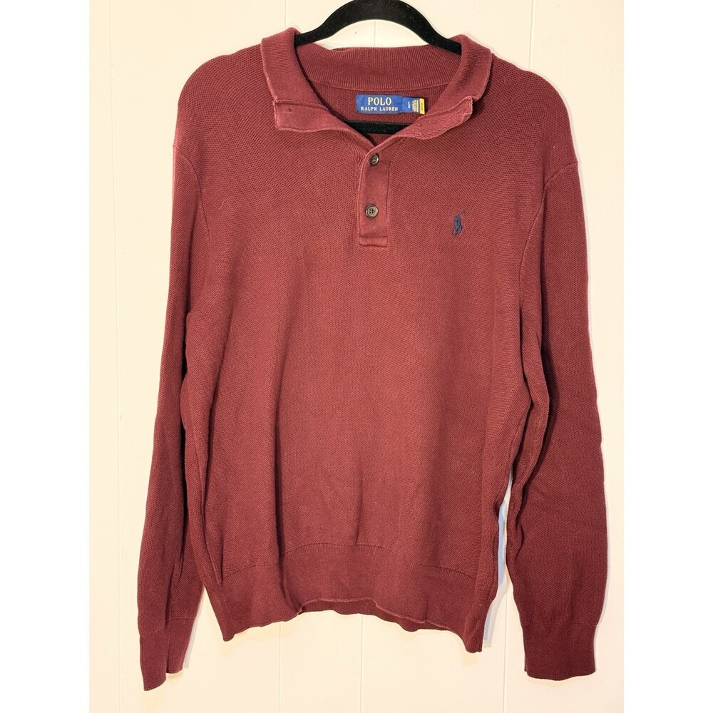 Ralph Lauren Polo Long Sleeve Mens Large  Lambswool Knit Collared Pullover Shirt